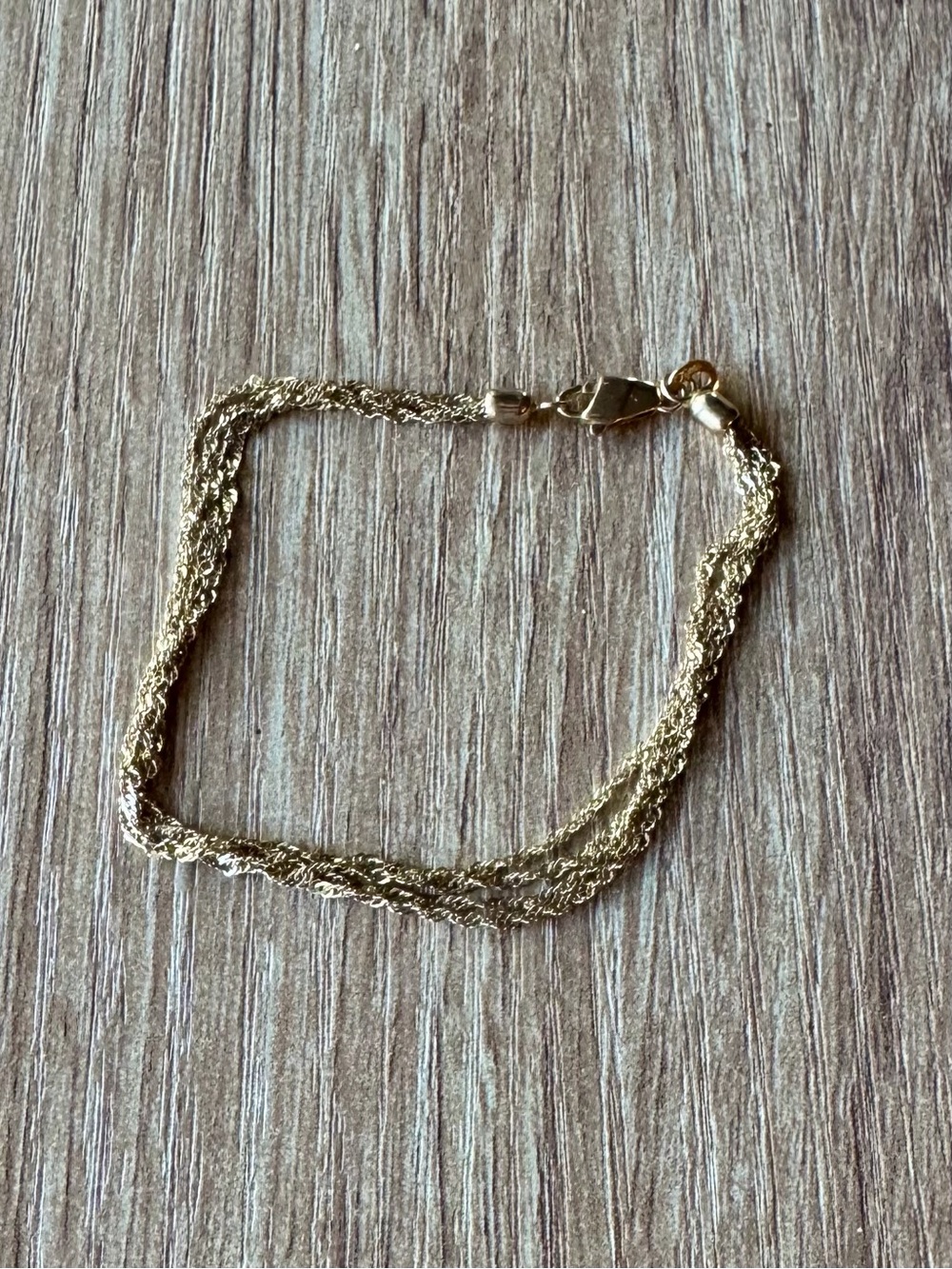 Solid 14kt Gold Italian Triple Strand Rope Chain Bracelet Vintage Aurafin 2g